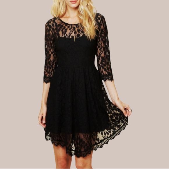 black formal dress with lace Strapless Prom Dresses, Black Lace Evening Dresses My Actual Bust is:42